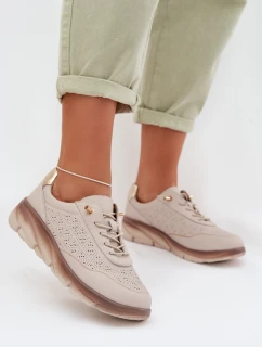 Kožené semišové dámské tenisky s otvory Sergio Leone SP-002 světle hnědé