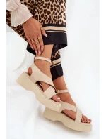 Dámské sandály na platformě a klínu z eko kůže – béžové Tenzorus