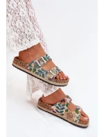 Dámské vzorované pantofle na korkové platformě s přezkami Lee Cooper – multicolor