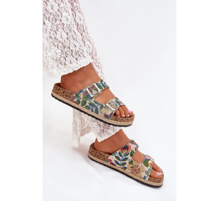 Dámské vzorované pantofle na korkové platformě s přezkami Lee Cooper – multicolor