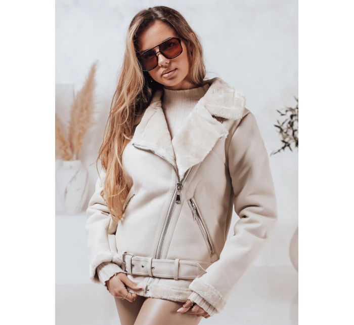 Dámská kožená bunda s ovčí kůží NORFDIMA bílá FashionStreet TY4735