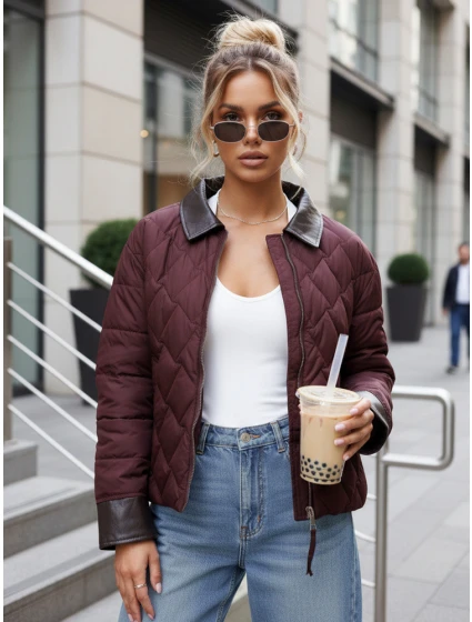 Dámská přechodná prošívaná bunda bordó FashionStreet TY5620