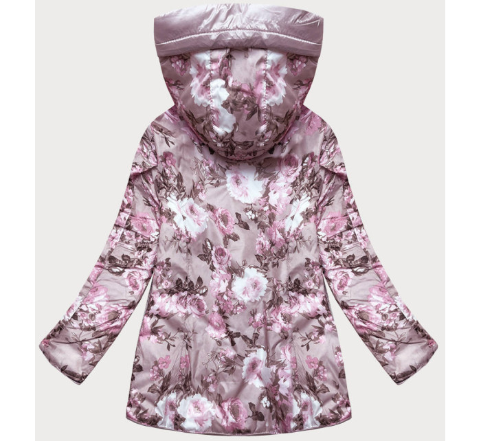 Oboustranná dámská květovaná bunda v pudrově růžové barvě (PC-7509-52)
