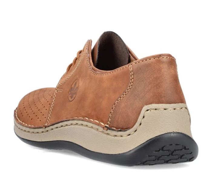 Kožené polobotky Rieker M RKR528 hnědé s ažurovým vzorem