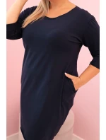 Dámská sukýnka Plus Size s bavlnou model 21259066 střihu a rukávem 3/4 modrá - K-Fashion