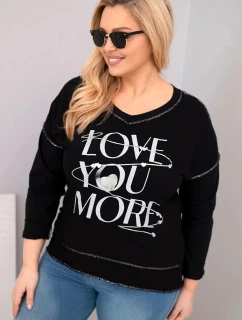 Dámská blůza Plus Size s nápisem Love You More roztrhaná černá