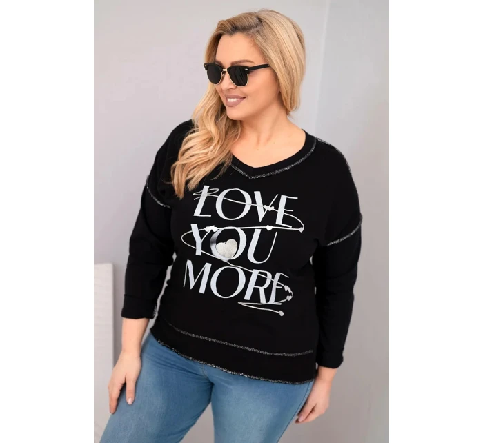 Dámská blůza Plus Size s nápisem Love You More roztrhaná černá