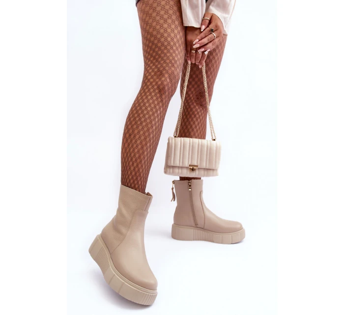 Dámské kožené boty na platformě Bežové model 21633565 - Zazoo