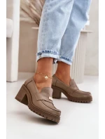 Zazoo 20168 Elegantní dámské polobotky na podpatku z pravé kůže tmavě béžové