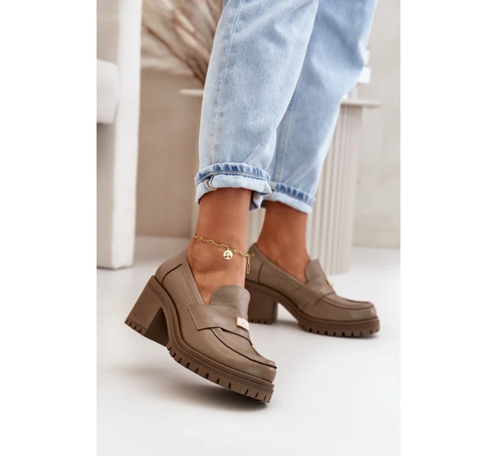 Zazoo 20168 Elegantní dámské polobotky na podpatku z pravé kůže tmavě béžové