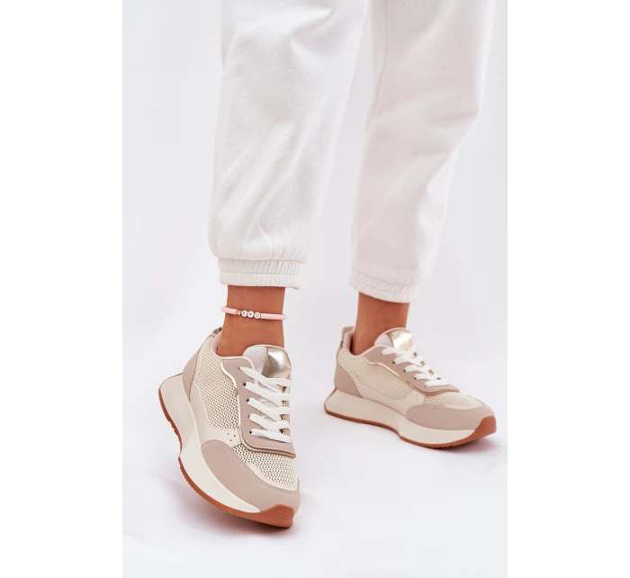 Dámské Sportovní Boty S Síťovinou Na Platformě Béžové Poova