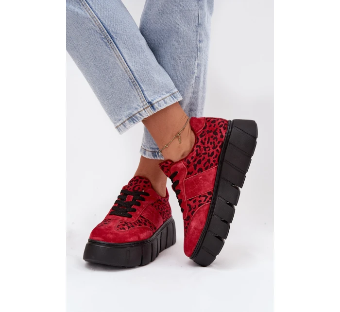 Semišové zateplené dámské tenisky na masivní platformě  Červené model 21707654 - VINCEZA