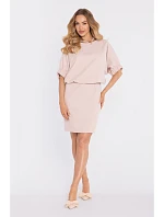 M904 Blůzové šaty s rozparkem na zádech - světle béžové