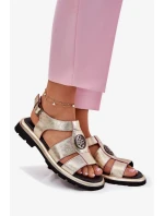 Dámské lakované kožené sandály se zdobeným detailem - zlaté Artiker Dámské lakované kožené sandály se zdobeným detailem - zlaté Artiker