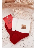 Dámské vánoční ponožky s medvídkem a mašlí – červené Dámské vánoční ponožky s medvídkem a mašlí – červené