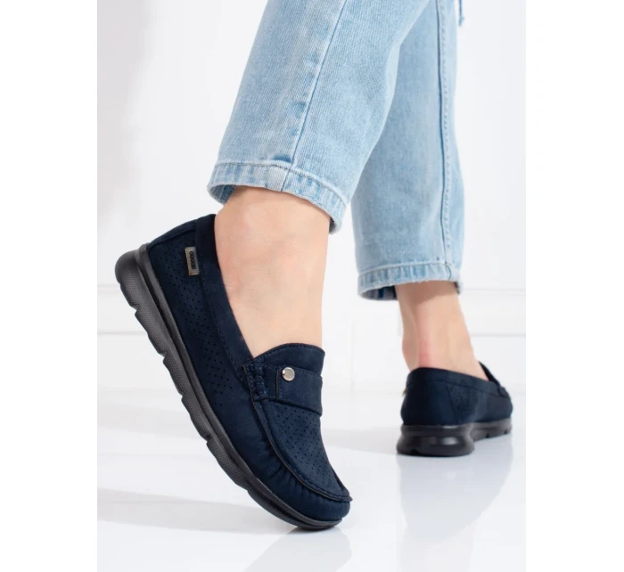 Jedinečné  mokasíny Granatowy dámské bez podpatku