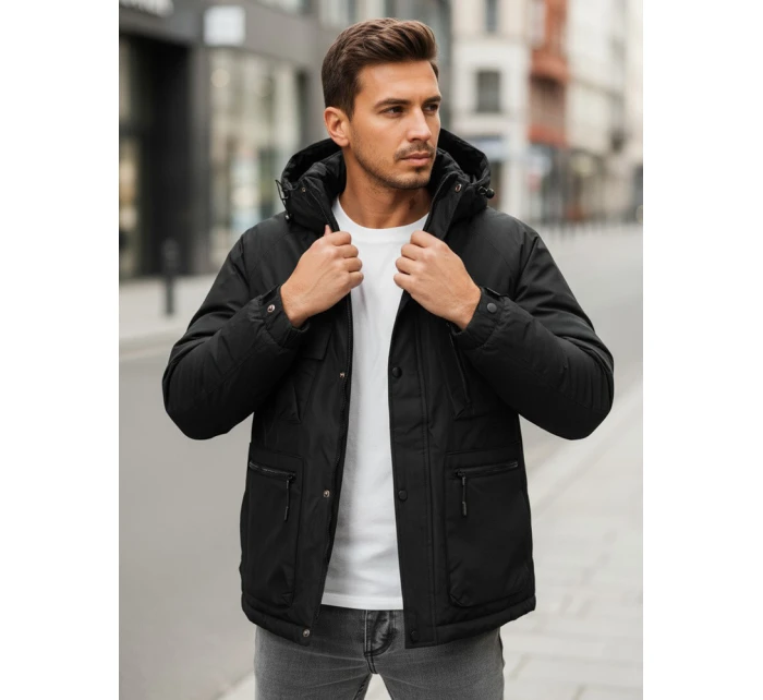 Pánská zimní bunda s kapucí černá model 21994704 - Dstreet Pánská zimní bunda s kapucí černá model 21994704 - Dstreet