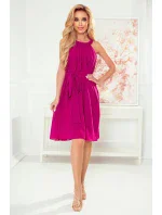 Dámské šifonové šaty ve fuchsiové barvě se zavazováním model 22148368 - numoco