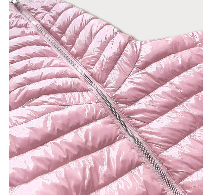 Růžová prošívaná dámská bunda s kapucí (B9561)