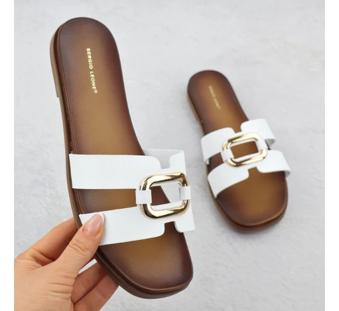 Dámské žabky s ornamentem bílé Sergio Leone SK077H