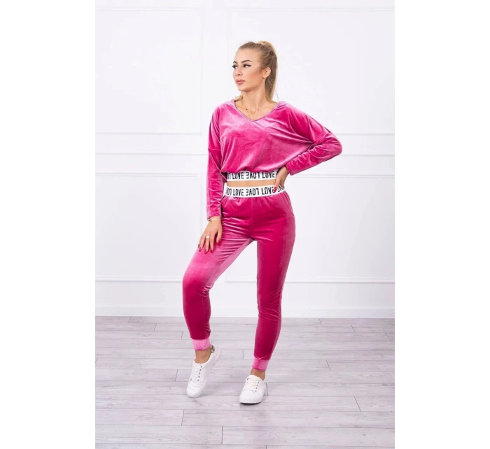 Velurová souprava s kapucí fuchsiová