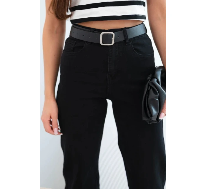 Dámské džíny s rovnými nohavicemi a páskem černé