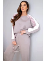 Dámský komplet s lampasem a manžetou máslový fango