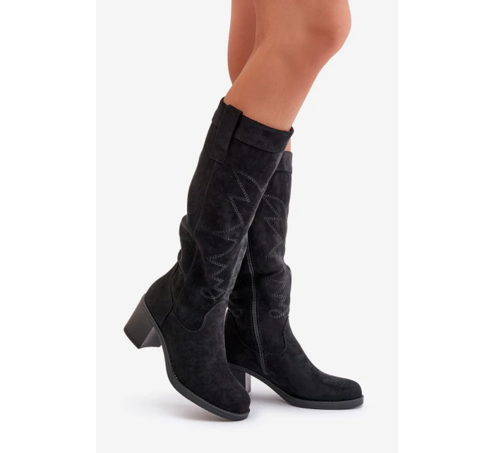 Dámské Kozačky Na Podpatku Před Koleno Černé Erisorae