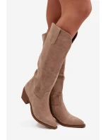 Dámské kozačky cowboy na podpatku z eko semiše béžové Esmira