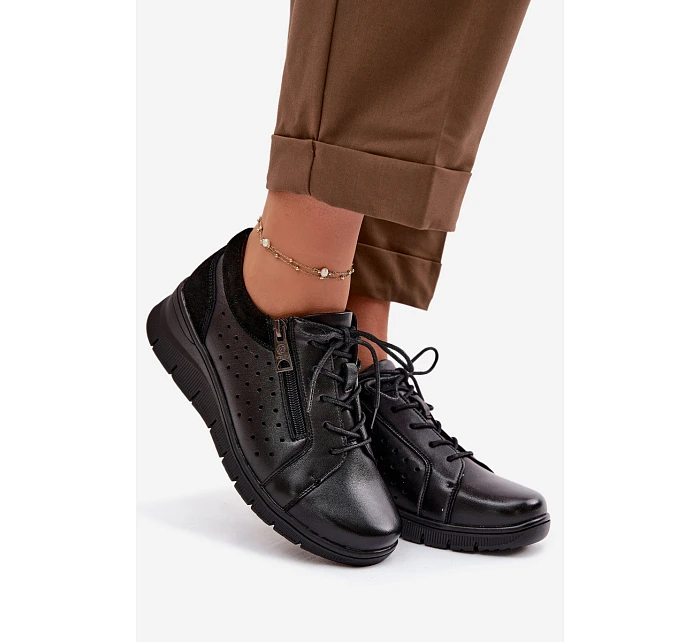 Kožené dámské polobotky na platformě model 22100881 Černé - VINCEZA