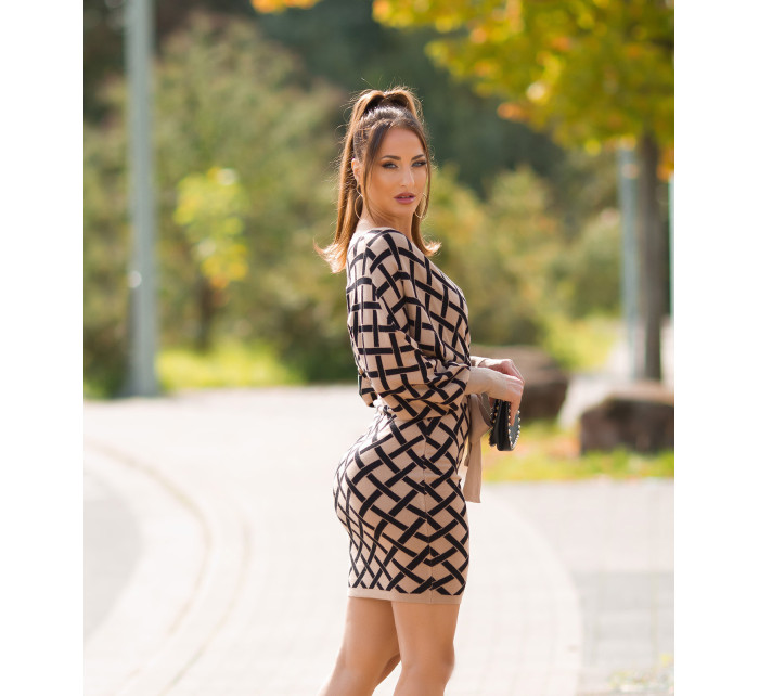 Sexy wrap look knit dress with belt
