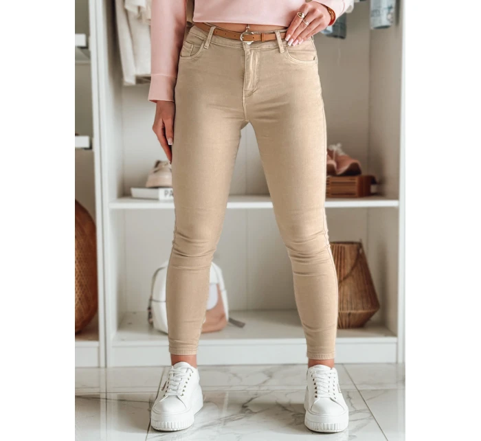 Dámské džínové kalhoty CLARET s páskem ve světle hnědé barvě FashionStreet UY2455