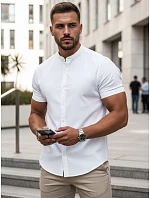 Pánská košile s krátkým rukávem a stojáčkem, bílá, FashionStreet KX1064 Pánská košile s krátkým rukávem a stojáčkem, bílá, FashionStreet KX1064