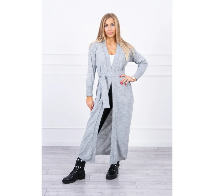 Svetr dlouhý svetr vázaný v pase šedý