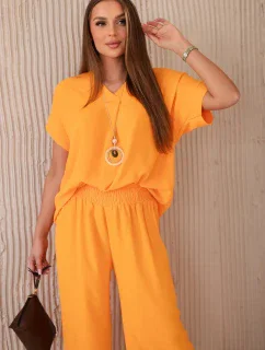 Komplet s náhrdelníkem halenka + kalhoty pomeranč