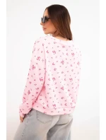 Dámská viskózová mikina s model 21924553 květy a dlouhým rukávem cukrově růžová - K-Fashion
