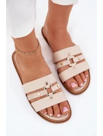 Ploché Dámské Pantofle Se Zlatým Detalem Béžové model 21700067 - Boto