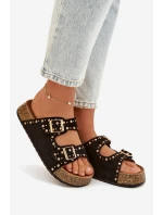 Dámské pantofle se zlatými sponami a knoflíky Černé model 21918999 - Boto