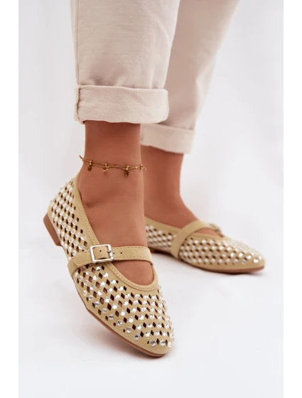 Dámské baleríny s krajkovým vzorem a kamínky Žluté Wilvessa Dámské baleríny s krajkovým vzorem a kamínky Žluté Wilvessa