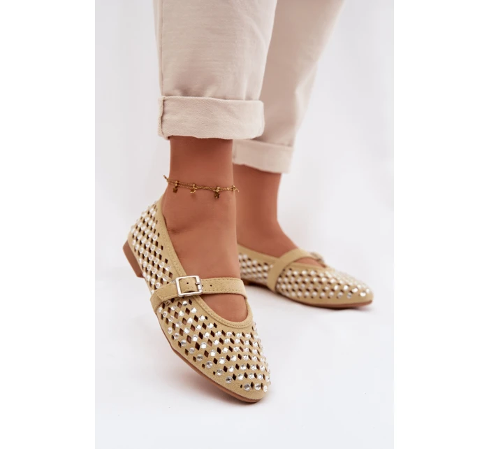 Dámské baleríny s krajkovým vzorem a kamínky Žluté Wilvessa Dámské baleríny s krajkovým vzorem a kamínky Žluté Wilvessa