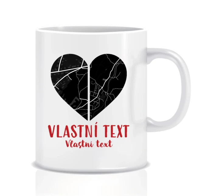 Personalizovaný klasický bílý keramický hrníček - dvě mapy jako srdce