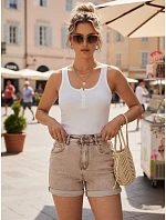 Dámské béžové džínové kraťasy FashionStreet SY0554 Dámské béžové džínové kraťasy FashionStreet SY0554