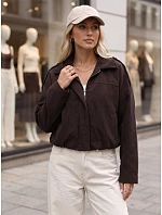 Dámská krátká čokoládová kordová bunda FashionStreet TY6018 Dámská krátká čokoládová kordová bunda FashionStreet TY6018