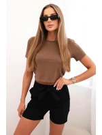 Dámské šortky s mašlí a volánky černý Dámské šortky s mašlí a volánky černý