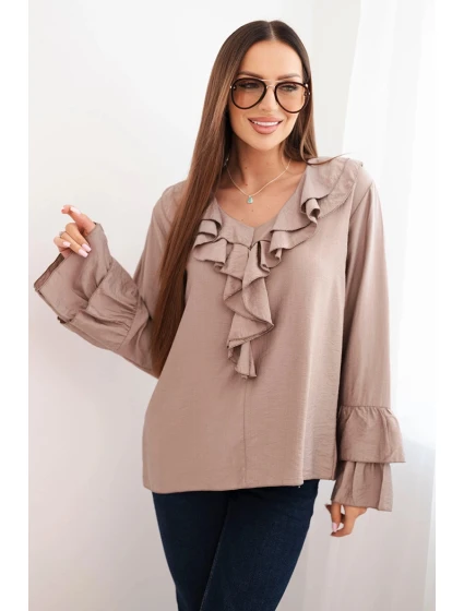 Dámská blůza z viskózy s volány a dlouhým rukávem fango Dámská blůza z viskózy s volány a dlouhým rukávem fango
