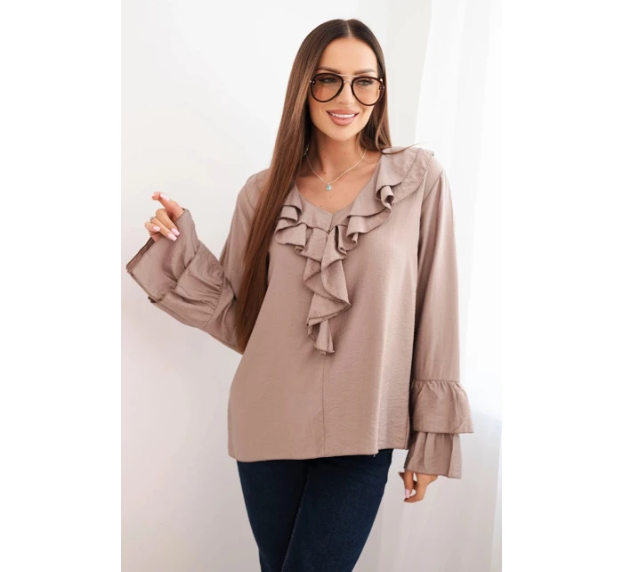 Dámská blůza z viskózy s volány a dlouhým rukávem fango Dámská blůza z viskózy s volány a dlouhým rukávem fango