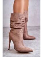 Dámské mačkané kozačky kozačky hnědé Laguna