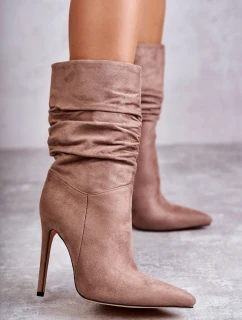 Dámské mačkané kozačky kozačky hnědé Laguna