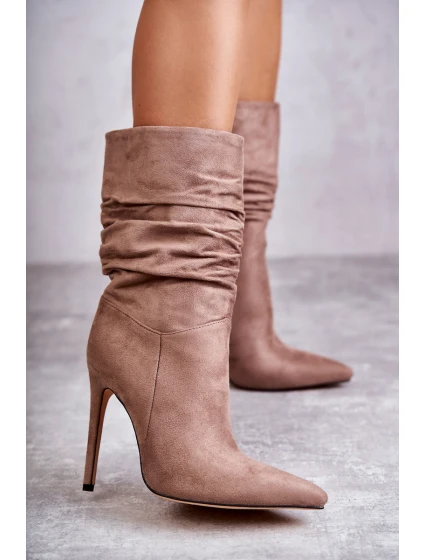 Dámské mačkané kozačky kozačky hnědé Laguna