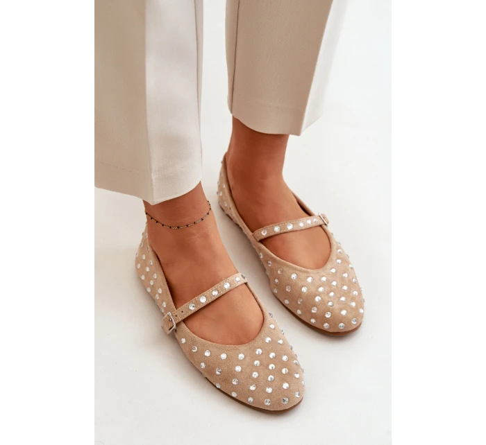Ozdobené baleríny s páskem eko semišové béžové model 21670636 - Boto
